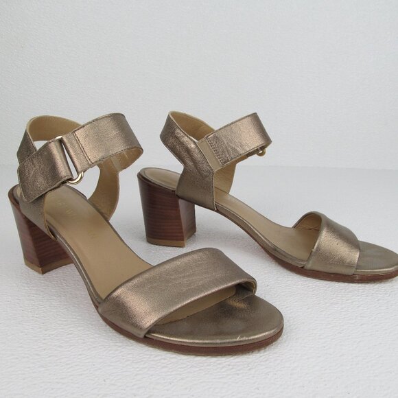 Stuart Weitzman Broadband Sandal Block Heel Gold Metallic size 8 M - Picture 5 of 9